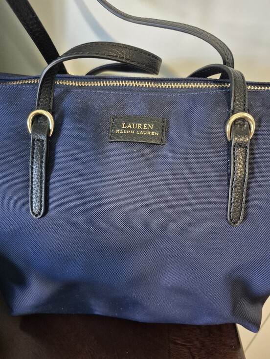 Lauren Ralph Lauren Handbags - LAUREN Ralph Lauren Navy  Nylon Tote with Gold Hardware. Black Leather Handle